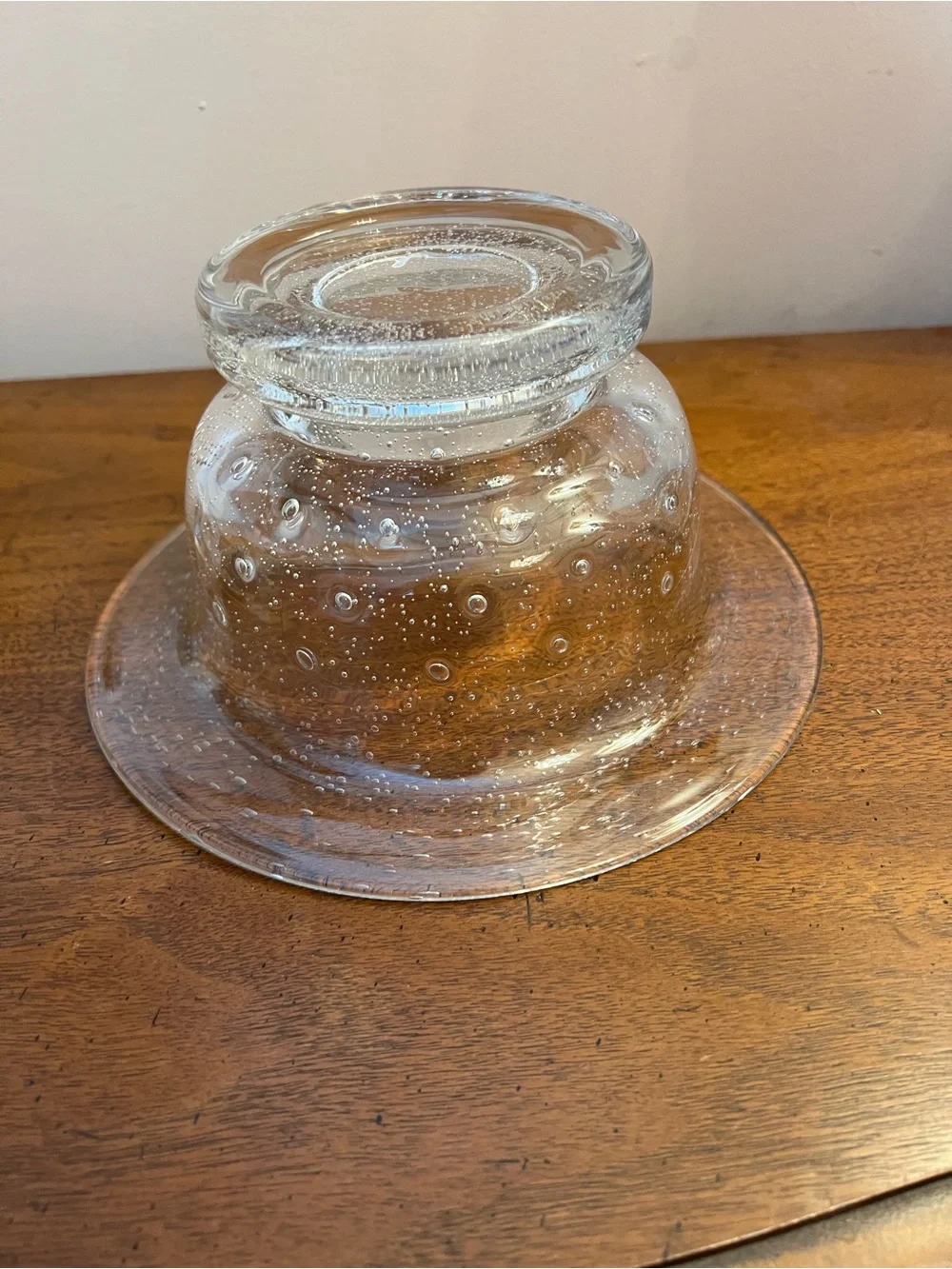 Southern Living Home Clear Bubble Hand Blown Glass Footed Centerpiece Bowl